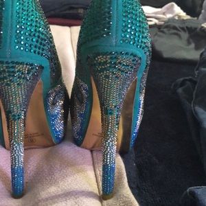 Green and blue rhinestone shoes